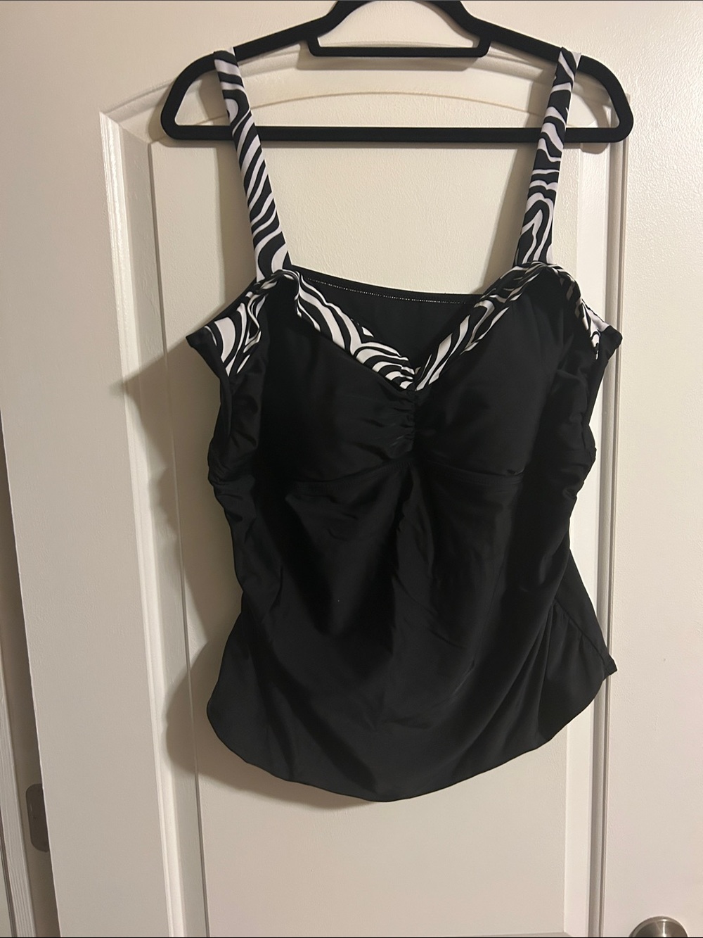 Black Zebra-Trim Women’s Swim Top